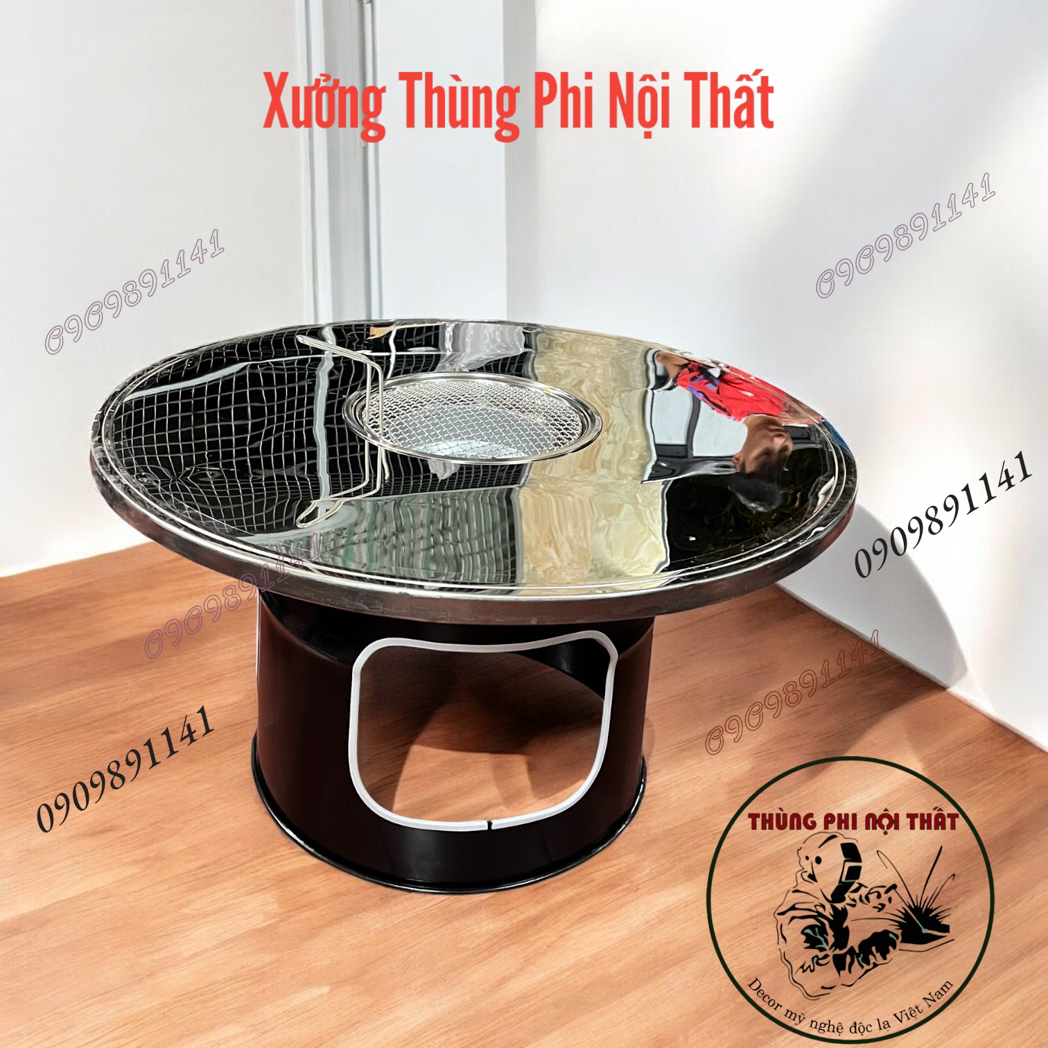 Bàn nướng thùng phi mặt inox