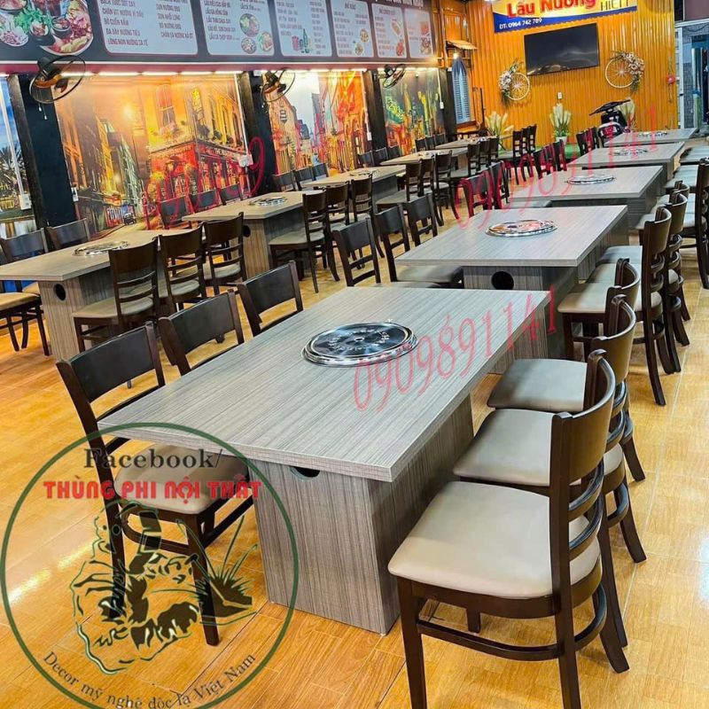 bàn ghế nhà hàng mặt gỗ