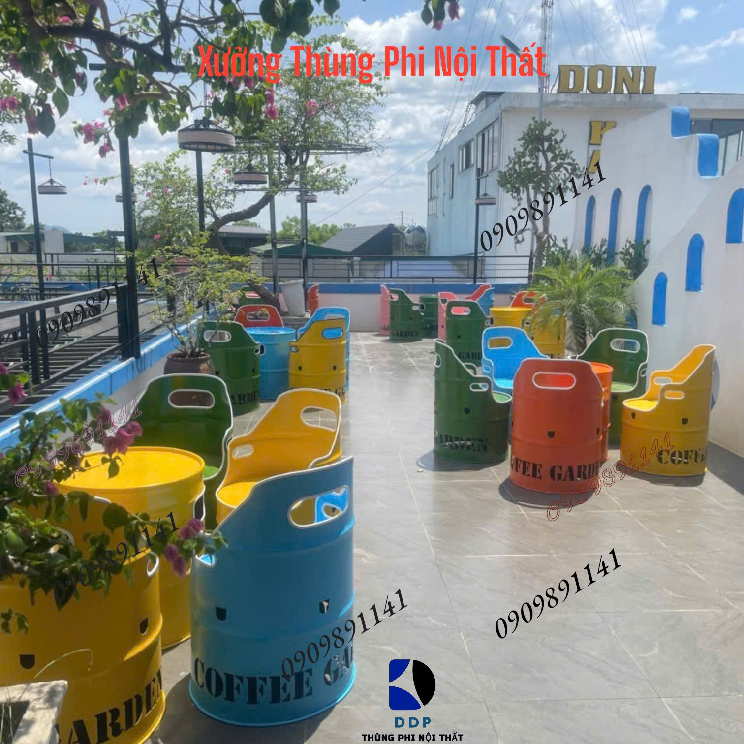 Bộ bàn ghế thùng phi ngoài trời 