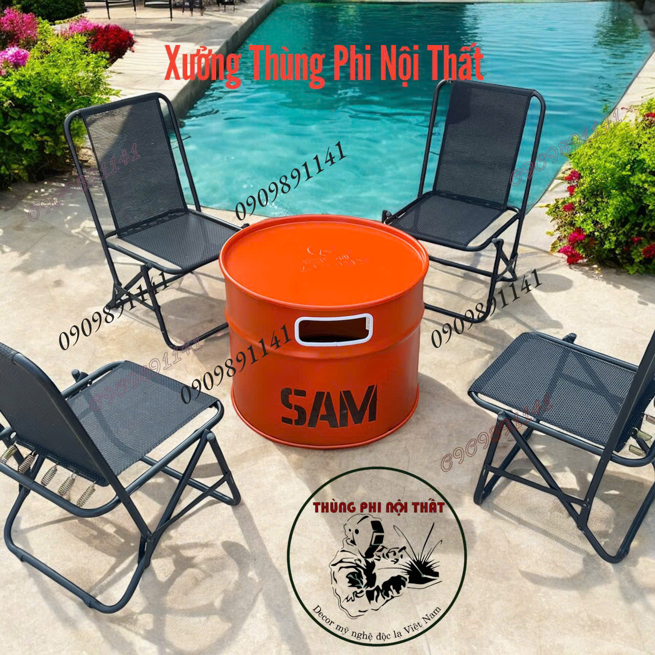 Mẫu bàn ghế thùng phi trà chanh