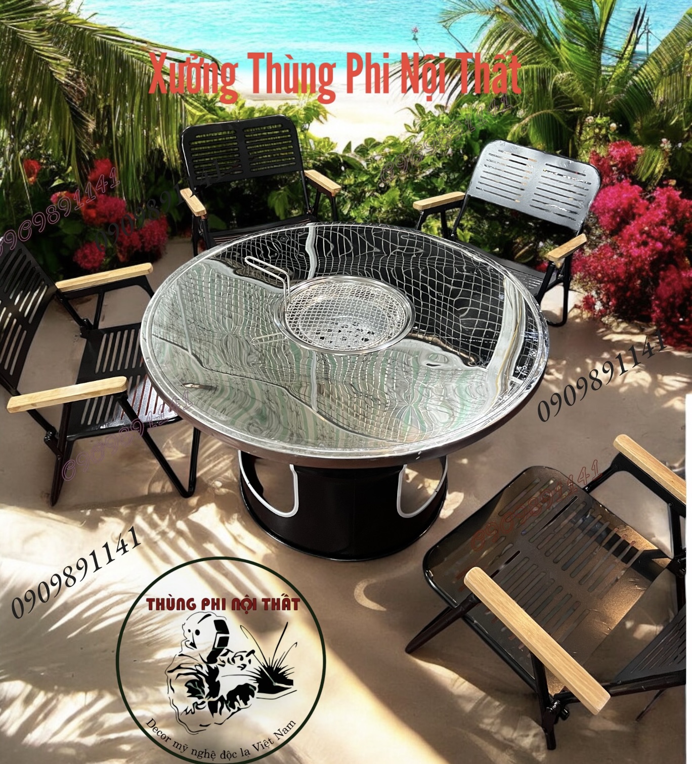 Bàn nướng thùng phi vừa bền bỉ, vừa mang tính thẩm mỹ cao