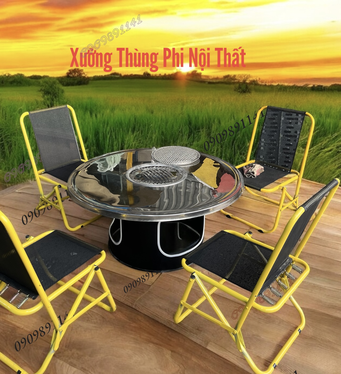 Bàn nướng thùng phi mặt inox