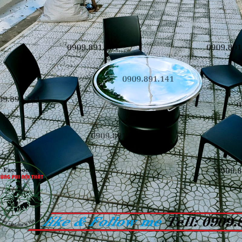 Bàn lẩu nướng thùng phi mặt inox