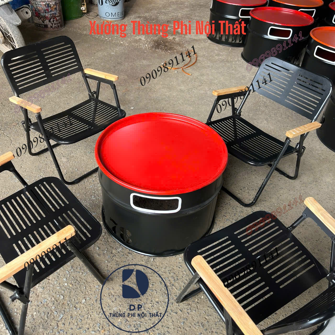 Mẫu số 1 bàn ghế thùng phi trà chanh