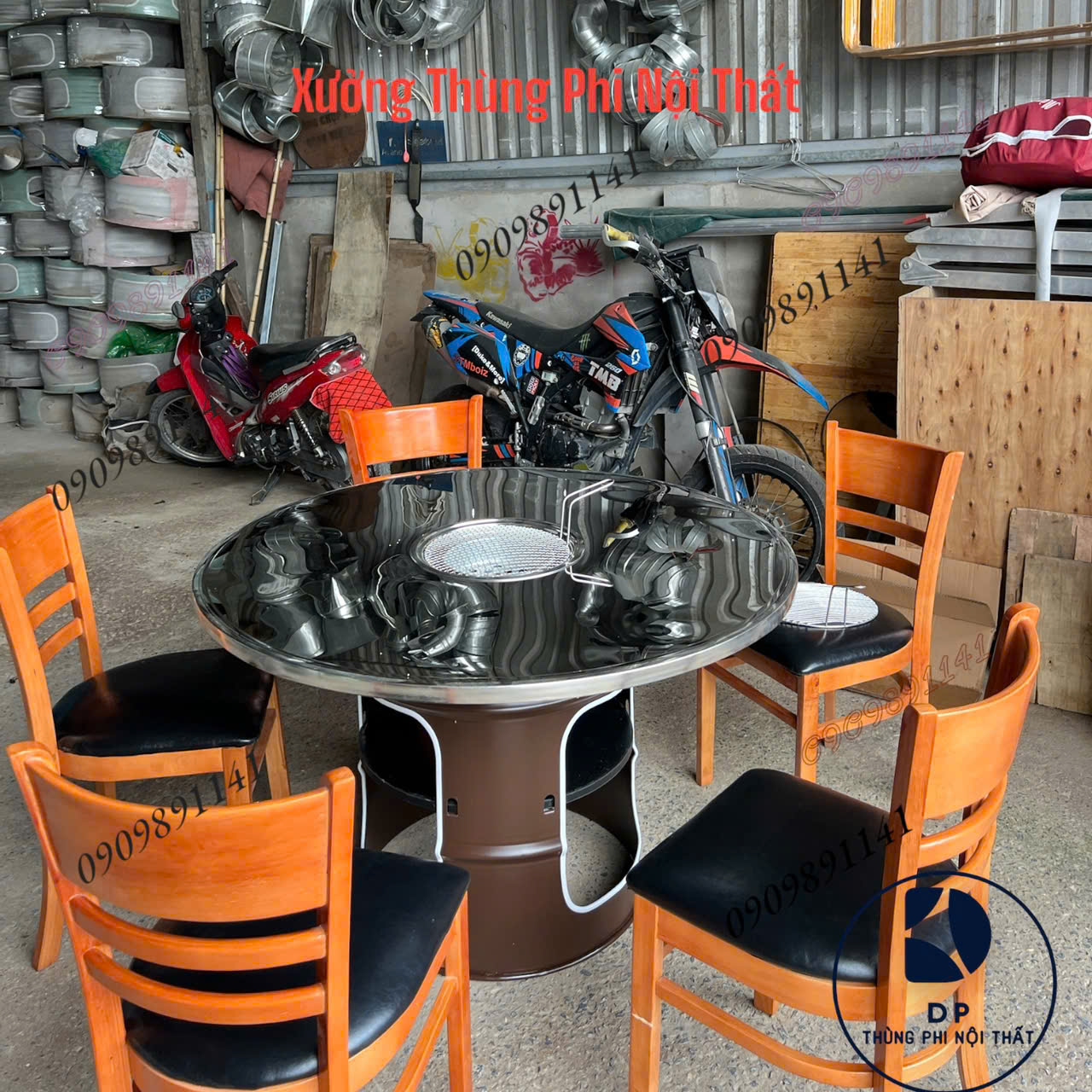 Bàn nướng thùng phi mặt inox