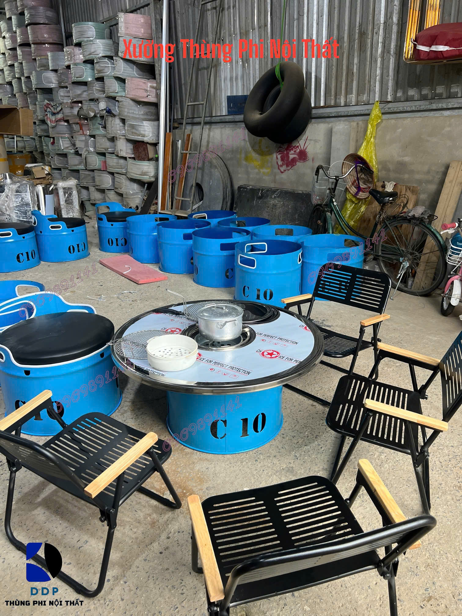 Bàn nướng thùng phi ho quán vỉa hè