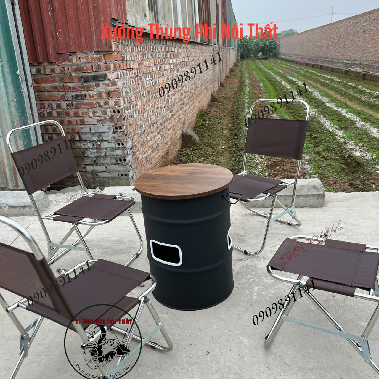 Bộ bàn ghế thùng phi quán cafe vỉa hè