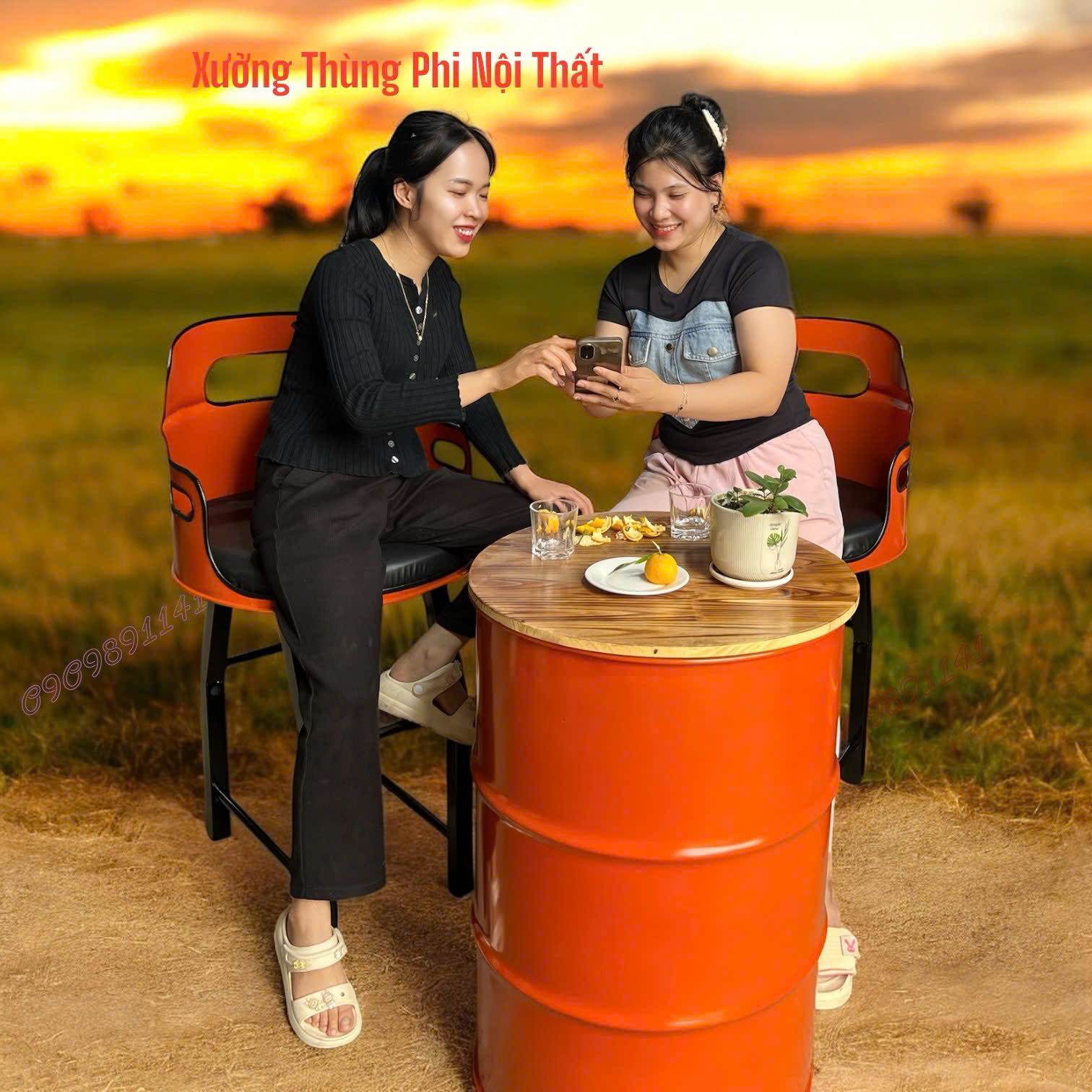 Bàn ghế thùng phi