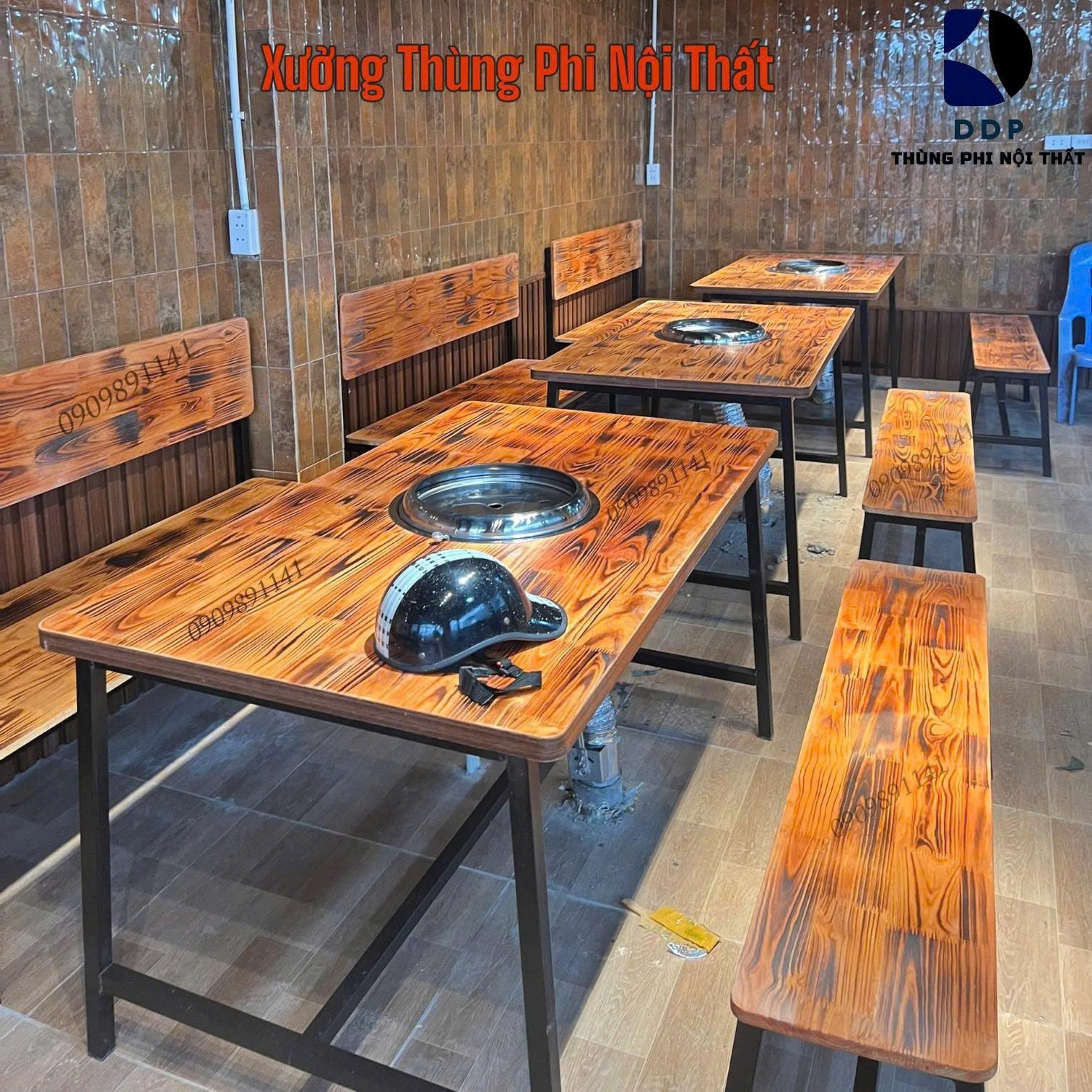 Bàn nướng than hoa mặt gỗ