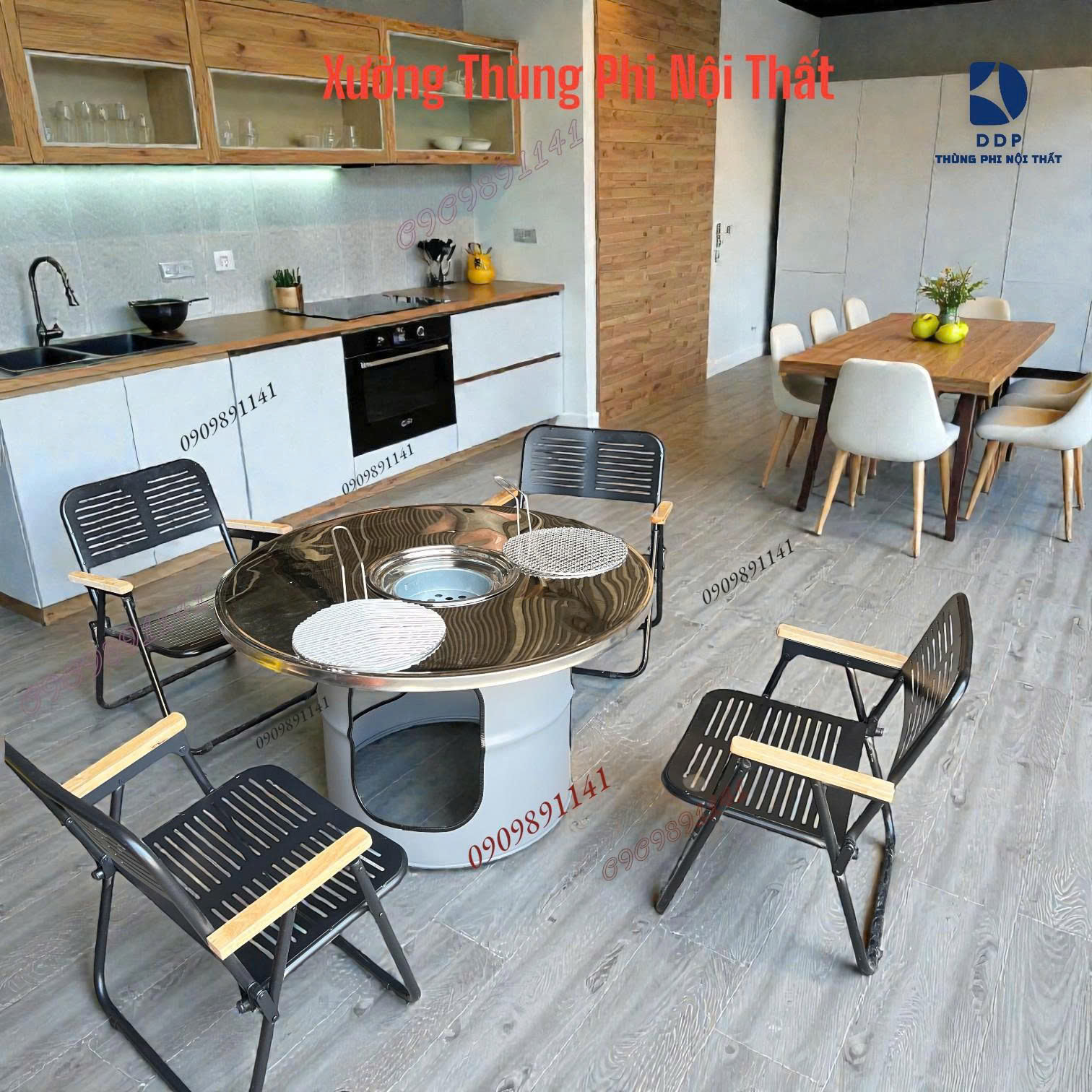 Bàn ăn lẩu nướng thùng phi mini