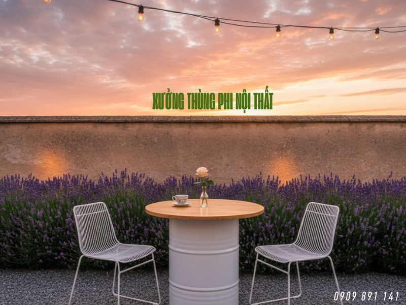 bàn ghế bằng thùng phi