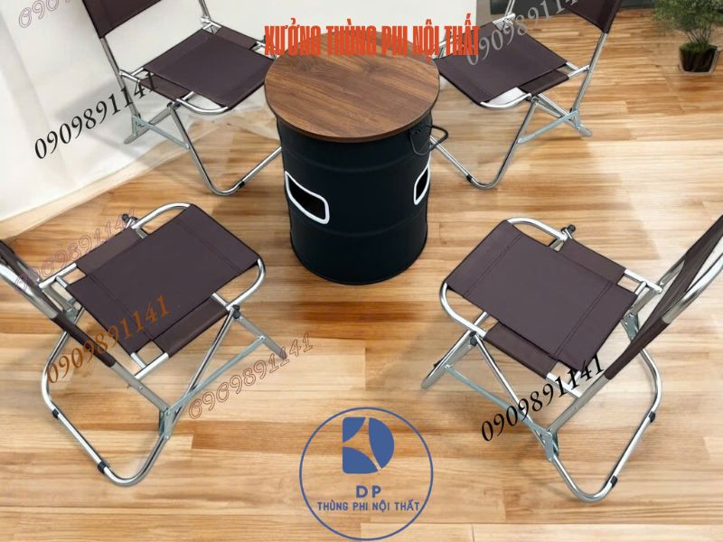 bàn ghế làm từ thùng phi