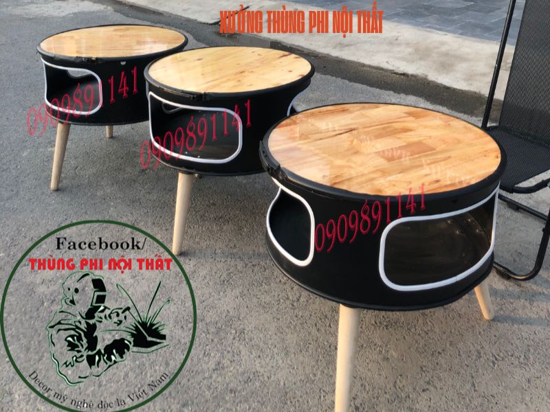 bàn ghế làm từ thùng phi