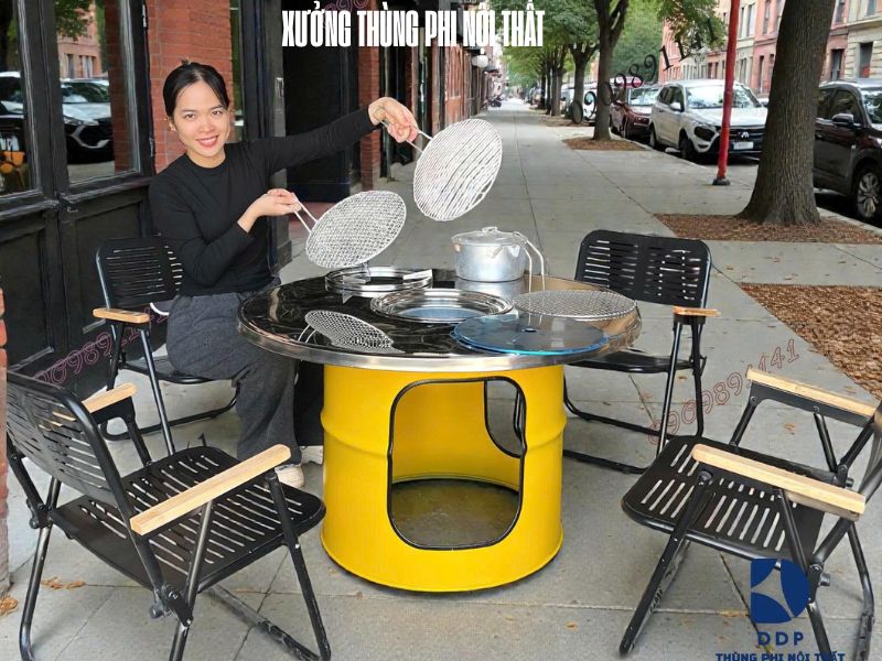 bàn nướng thùng phi 2 tầng tiện lợi