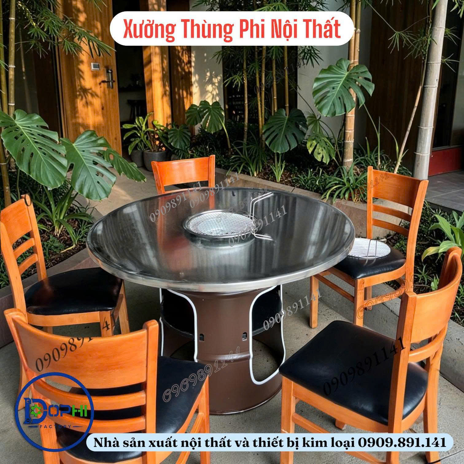 Mua bàn nướng thùng phi hai tầng tại Nội Thất Thùng Phi DOPHI
